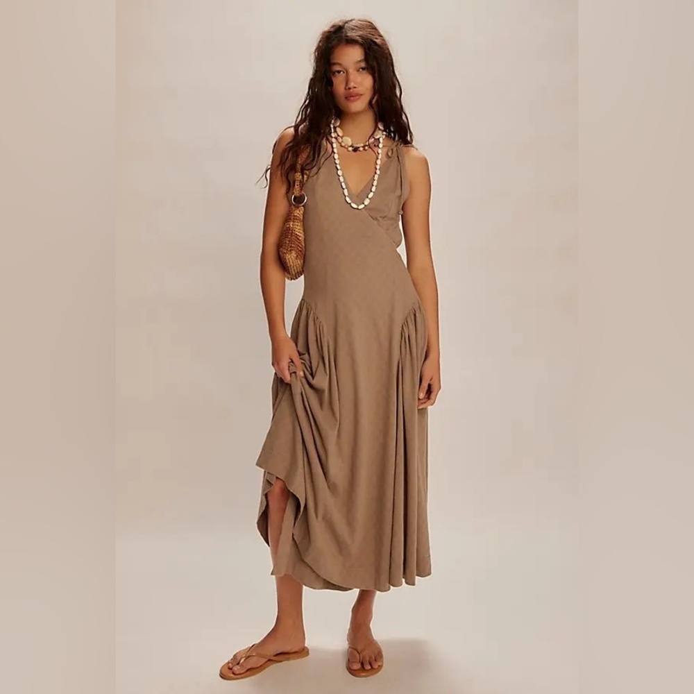 NWOT Free People Free-Est Maisie Midi Wrap Dress Boulder Brown Sz XS